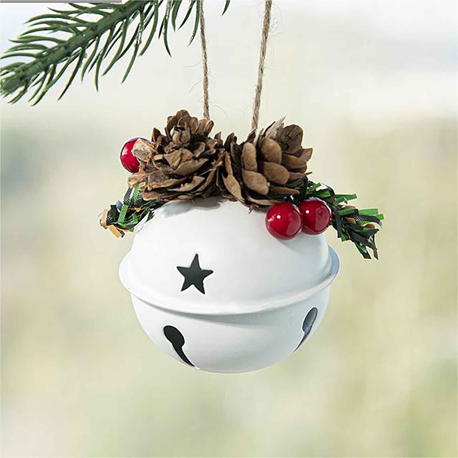 VALSEEL Christmas Tree Decorations Gold White Red Metal Bell Pendants