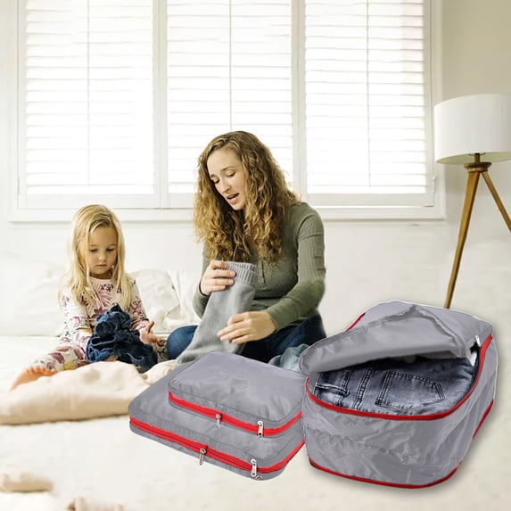 VALSEEL Clearance Compression Packing Cubes For Suitcase, Set Of 3 , For Luggage Clothes Storage, Travel Essentials, Travel Organization, Expandable Luggage Organizer Set
