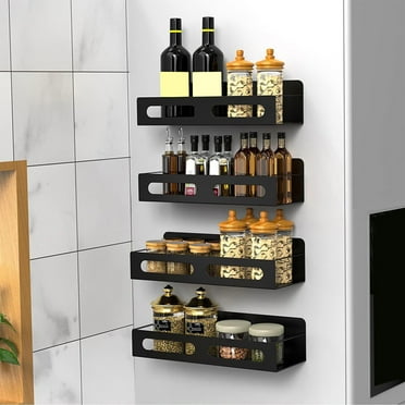 VALSEEL Clearance Magnetic Spice Storage Rack Organizer For Refrigerator And Oven, Black Fridge Organizers And Storage