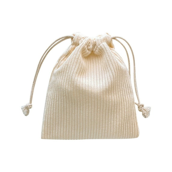 VALSEEL Corduroy Storage Bag with Drawstring Strap Pocket Makeup Bag for Women Large Capacity Coin Bag