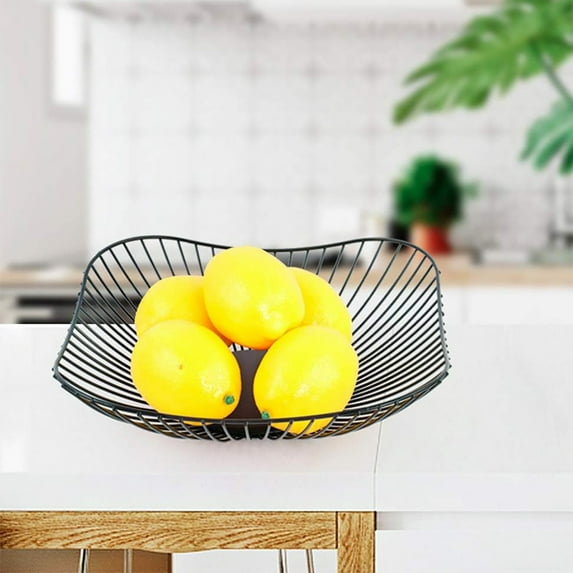 VALSEEL Countertop Fruit Basket Fruit Storage Bowl Kitchen Rectangular Large Metal Fruit Snack Rack Stand, Home Decoration (square) Storage Organizer