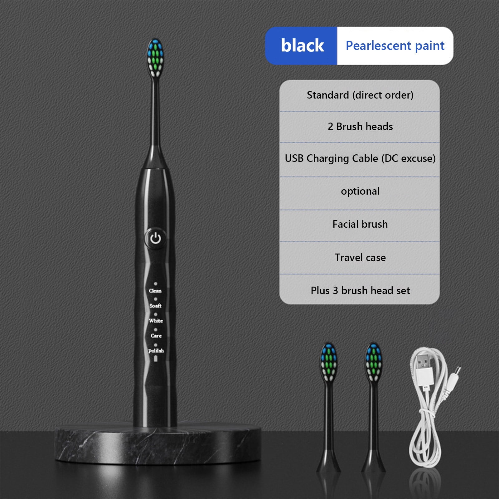 VALSEEL Electric Toothbrush Adult Rechargeable Nylon Soft Bristle Brush ...