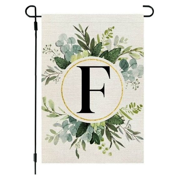 VALSEEL Home & Garden Ins Style, 26 Letters+green Plant Printing, Flax Garden Flag, First Letter Of Surname, Hanging Flag At The Gate Of Courtyard