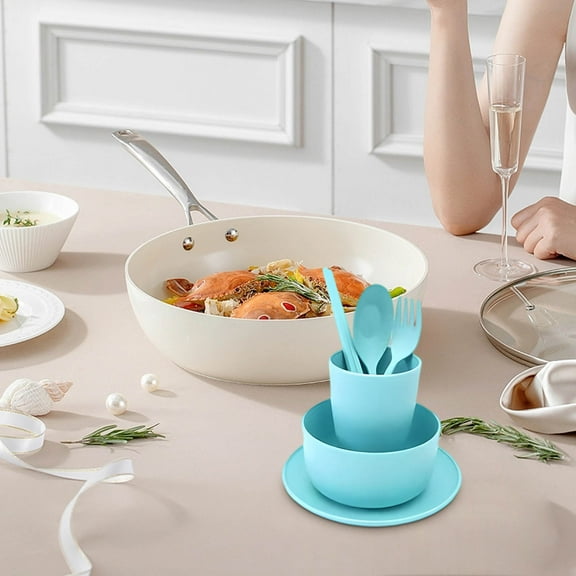 VALSEEL Kitchen Utensils Set 6pc Bowl Cup Spoon Fork Chopsticks Tableware Portable Home Going Out Tableware Set