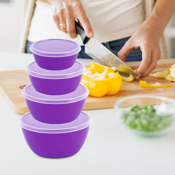 VALSEEL Kitchen Utensils Set Bowl with Lid for Freshness and Cutlery Stackable 4-piece Set in The Fridge