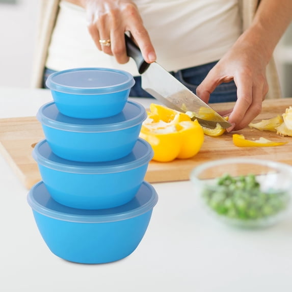 VALSEEL Kitchen Utensils Set Bowl with Lid for Freshness and Cutlery Stackable 4-piece Set in The Fridge