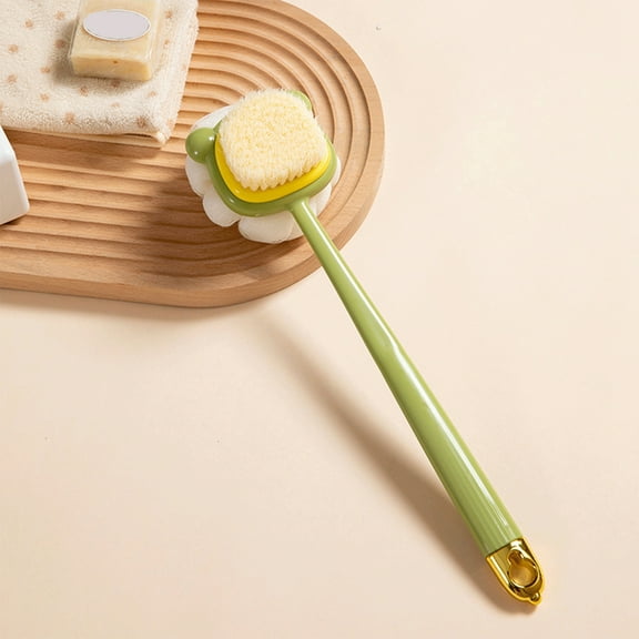 VALSEEL Long Handle Double-sided Scrub Brush, Soft Bristle Brush, Shower Tool, 2-in-1 Bath Brush, Ball Flower Bath Brush, Rub Back Brush Cleaning Supplies