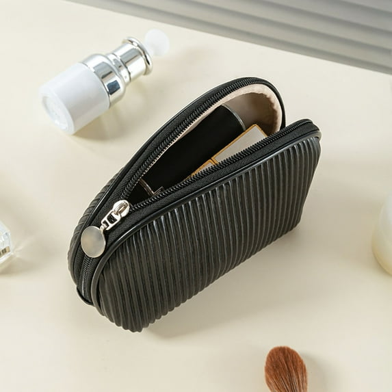 VALSEEL Makeup Bag Pleated Wash Bag Travel Portable Half Round Storage Bag Cosmetic Bags