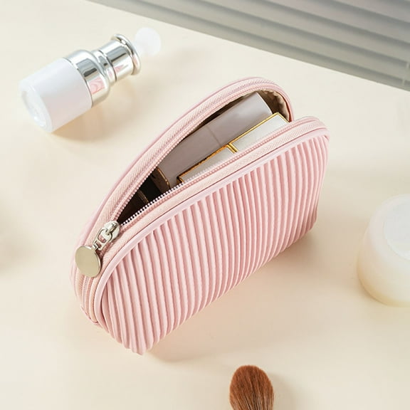 VALSEEL Makeup Bag Pleated Wash Bag Travel Portable Half Round Storage Bag Cosmetic Bags