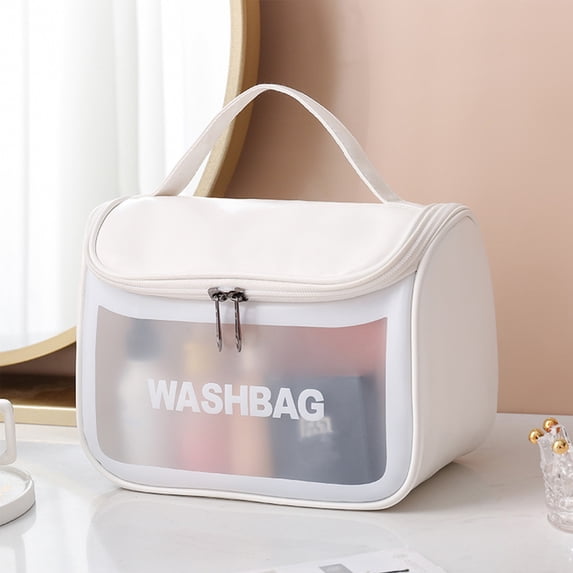 VALSEEL Makeup Bag Translucent Cosmetic Bag, Cosmetic Bag Set Frosted Translucent PVC with Zipper Handle Portable Travel Bag, Hangable and Handy Cosmetic Bag Cosmetic Bags