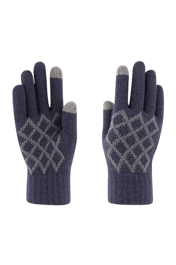 Men Winter Warm Gloves Touchscreen Casual Stretch Thick Kinitted Windproof Gloves Five-Finger Gloves