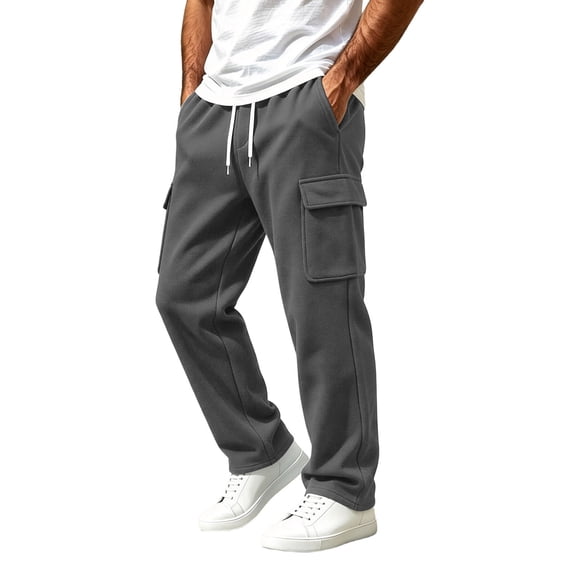 VALSEEL Men's Sweatpants with Multiple Pockets Elastic Drawstring Waist Loose Fit Casual Cargo Pants Straight-Leg Trousers for Daily Wear Dark Gray S