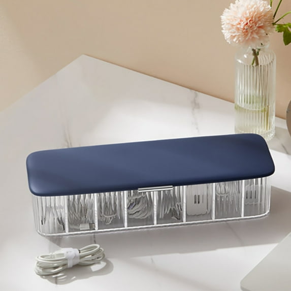 VALSEEL Transparent Plastic Charger Cord Organiser with Lid, Data Cable Organiser with 8 Compartments, Easy To Store Without Tying Cables, Electronic Accessory Box for Storage Organizer
