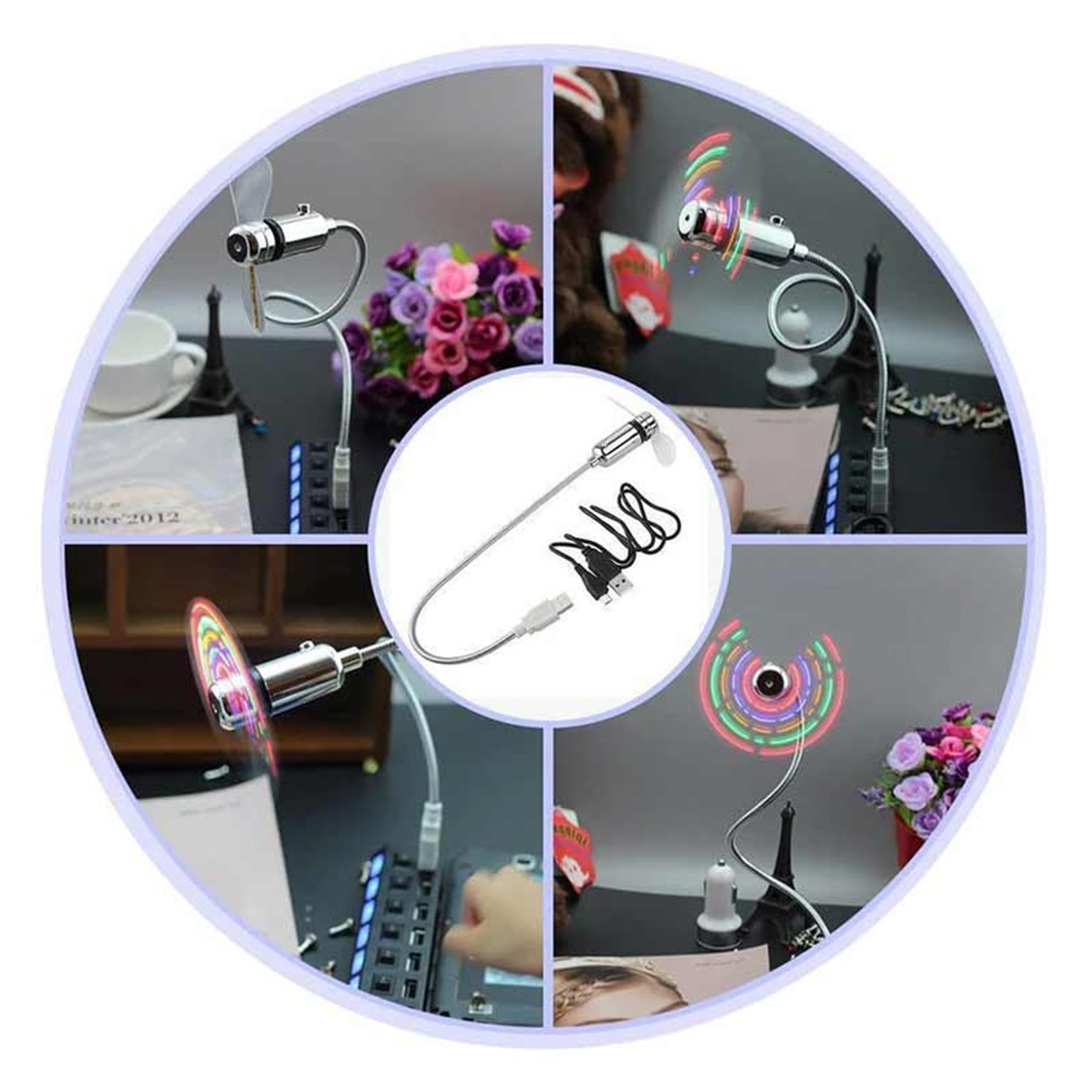 VALSEEL Portable LED USB Fan Gooseneck Fan USB Desk Fan with Programmable Scrolling Message for