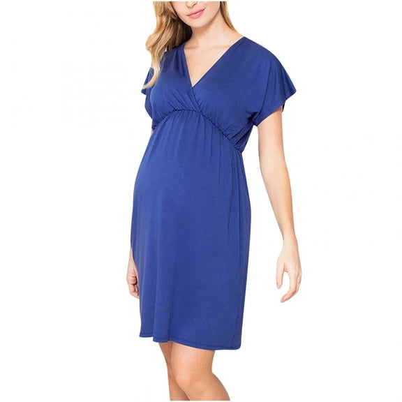 VALSEEL Pregnant Women Clothes V Neck Short Sleeved Maternity Breastfeeding Casual Dress