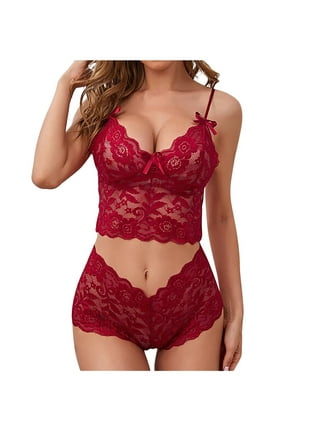 Zegoo Women's Lace Bra Set Sexy Lingerie Bra and Panty Set Push Up Underwire  Bra Red at  Women's Clothing store