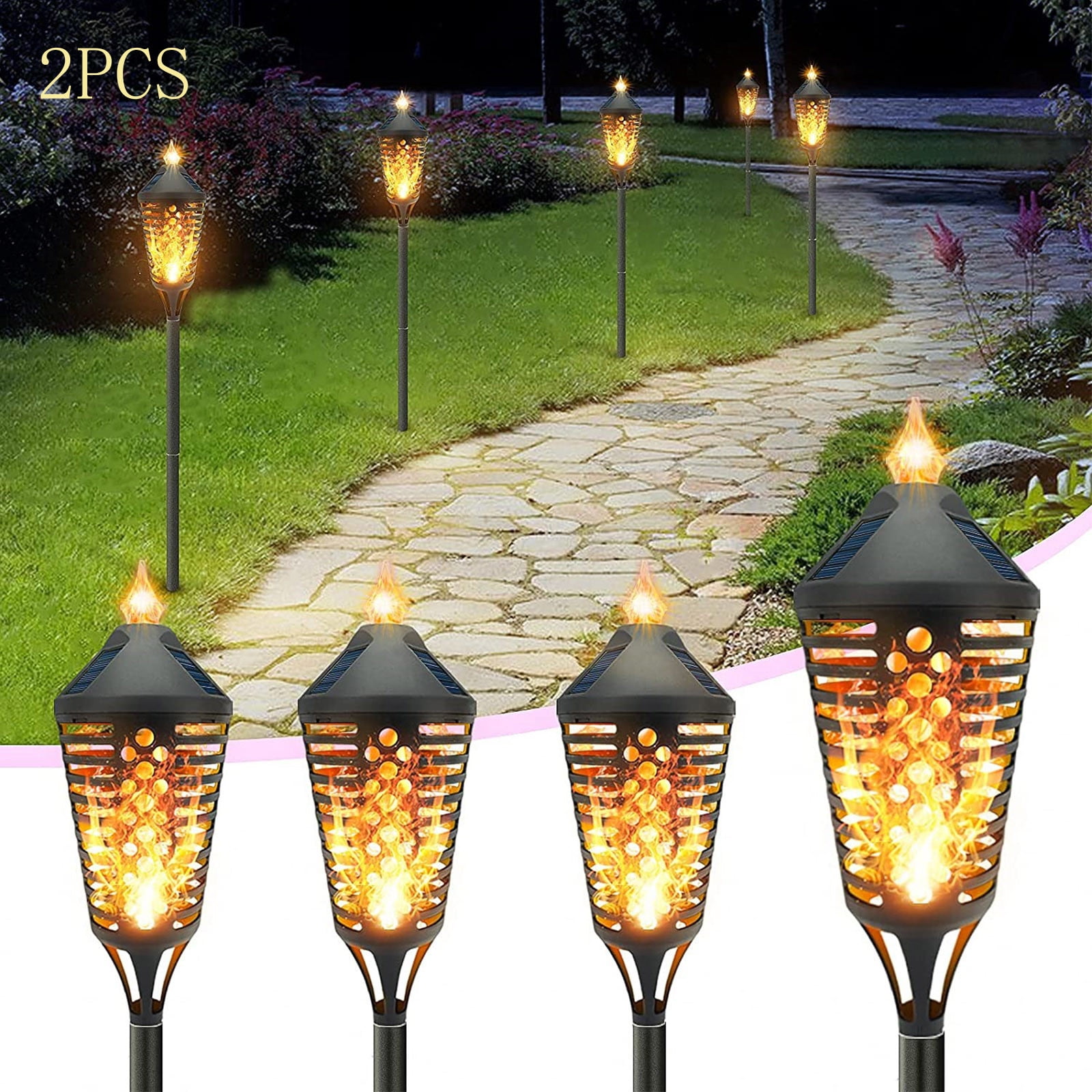 VALSEEL Solar Lights Outdoor 2Pcs Solar Outdoor Lights,LED Solar Torch ...