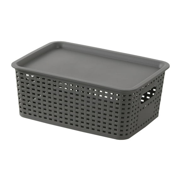 VALSEEL Storage Bins with Lids Plastic Hollow Woven Storage Basket with Lid for Toys Books and Sundries Storage Suitable for Shelves Drawers Desktops Game Rooms Classroom Offices