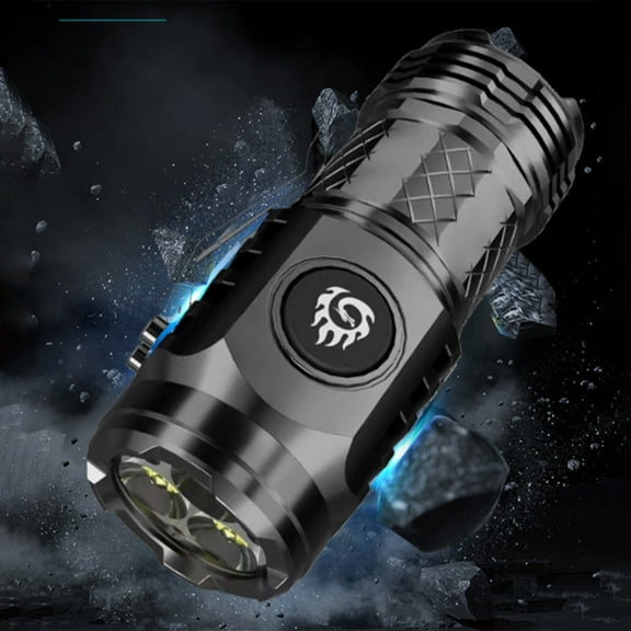 VALSEEL Strong Three-Eyed Monster Flashlight with 3 Brightness Levels, Rechargeable Searchlight with Rose Head Heat Sink for Outdoor Camping, Night Patrol, Hiking