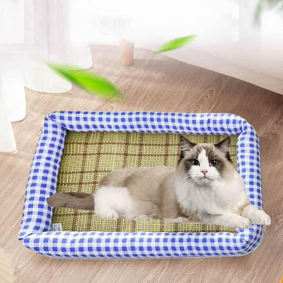 Summer Pet Cooling Mat Square Ice Pad Blue, Comfortable Cool Bed for Dogs Cats, Breathable Non-Slip Mat for Pet House and Kennel Lulshou