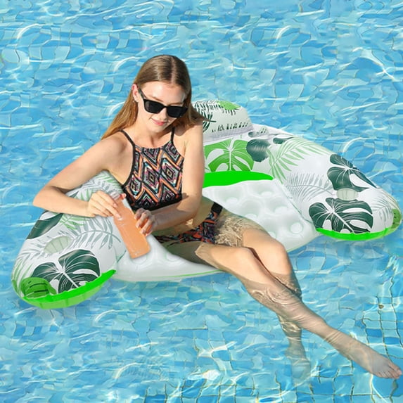VALSEEL Swimming Pool Accessories Summer PVC Printed Pool Floating Bed with Cup Holders Back Recliner-shaped Seat Inflatable Floating Rows