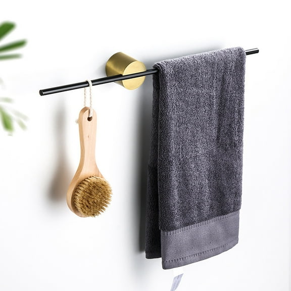 VALSEEL Towel Rack Luxury Brushed Gold Single Nordic Minimalist Bathroom Towel Bar 3 Towel Bar Wall-Mounted (Color : Black Seat Gold Pole, Siz
