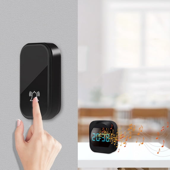 VALSEEL Wireless Doorbell Self-Generating Doorbell Clock Integrated Wireless Doorbell Caller Intelligent Doorbell,IP44 Water Proof,US Plug