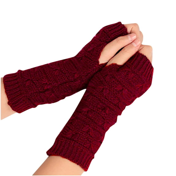 VALSEEL Women Girl Knitted Arm Fingerless Keep Warm Winter Gloves Soft Warm Mitten