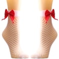 thumbnail image 1 of VALSEEL Women Mesh Breathability Big Bow Net Socks Short Fishnet Thin Socks Stockings, 1 of 9