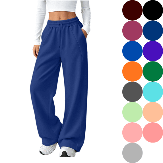 VALSEEL Women's Sweatpants Casual Drawstring Elastic High Waist Loose Sports Straight Leg Track Pants with Pocket All-Season Wear Blue XL