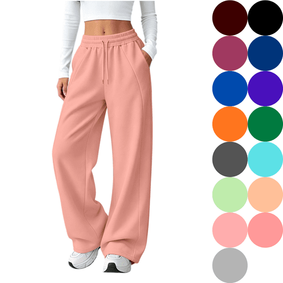 VALSEEL Women's Sweatpants Casual Drawstring Elastic High Waist Loose Sports Straight Leg Track Pants with Pocket All-Season Wear Pink S