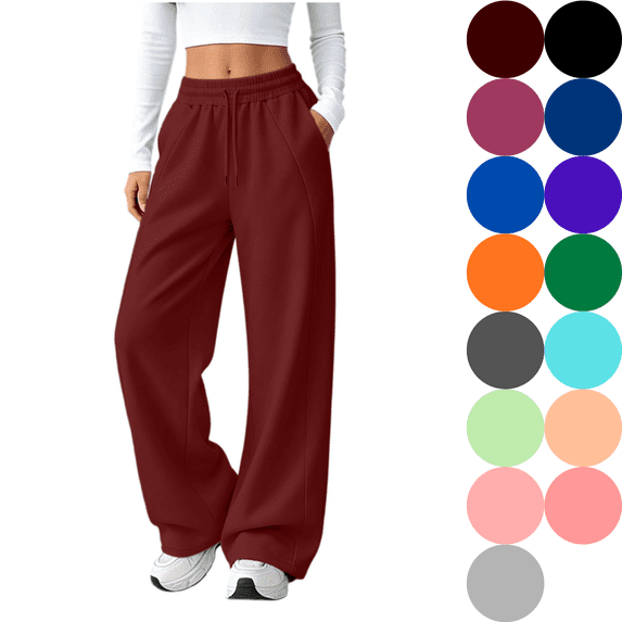 VALSEEL Women's Sweatpants Casual Drawstring Elastic High Waist Loose Sports Straight Leg Track Pants with Pocket All-Season Wear Red L