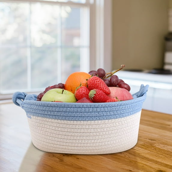 VALSEEL Woven Cotton Rope Basket Fabric Basket For Organisation And Storage, Small Laundry Basket For Desktop Storage, Living Room Clutter Storage