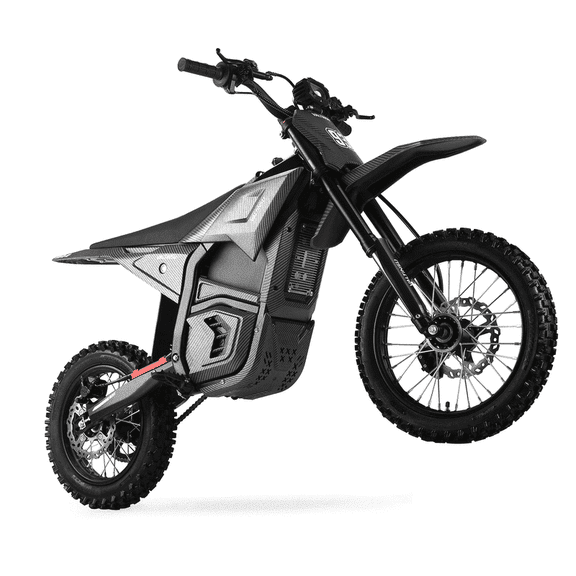 VALTINSU EM5 48V Electric Dirt Bike w/Light & Display, Off-Road Motorcycle 3840W 3 Speed Modes (Max 40MPH) Range 53MI,14"/12" Tires,Dual Suspension & Hydraulic Brakes Fit Age 13  Carbon Fiber Style