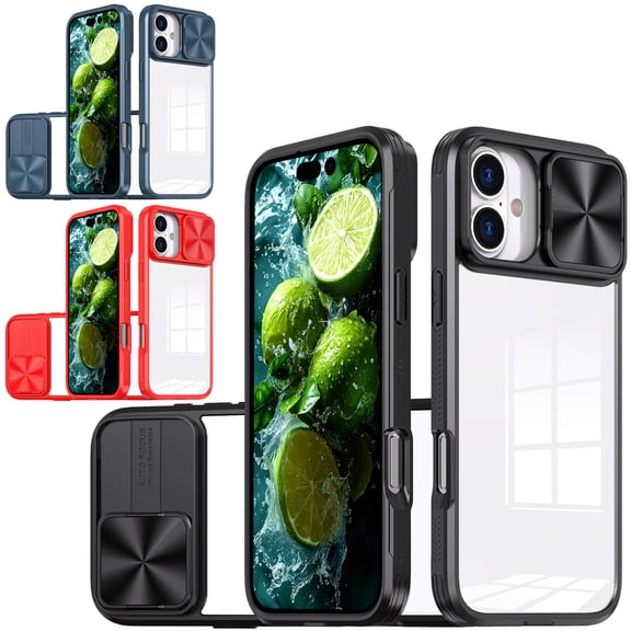 VALUE 3-PACK HD Transparent Case with Camera Privacy Cover for iPhone 16 Plus - Black Blue Red