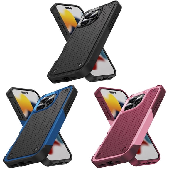 VALUE 3-PACK Military Grade TUFF Dot Hybrid Armor Case for iPhone 16 Pro Max - Black Blue Red