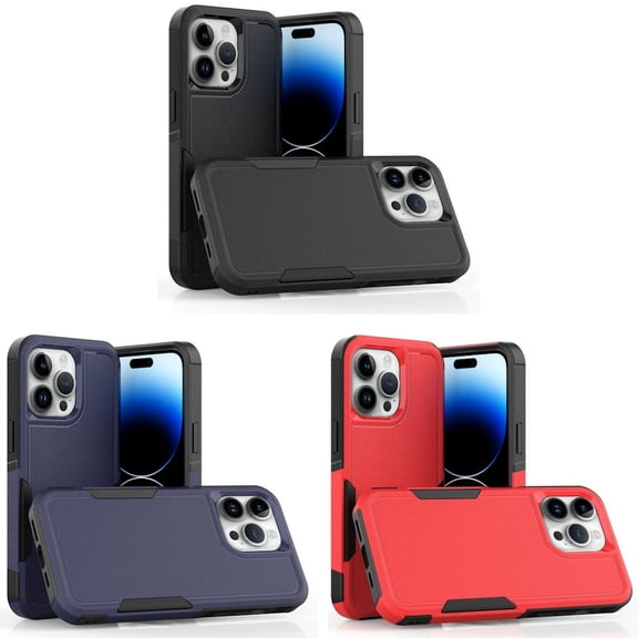 VALUE 3-PACK Military Grade TUFF Hybrid Armor Case for iPhone 15 Pro Max - Black Blue Red