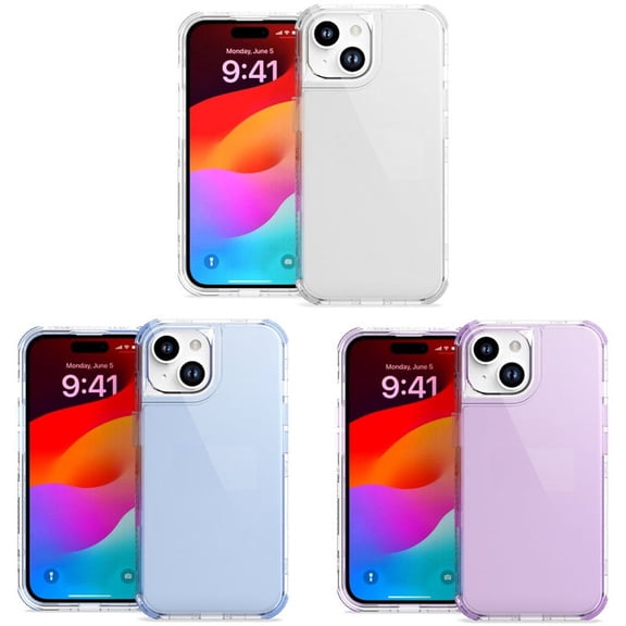 VALUE 3-PACK Military Grade Transparent Hybrid Case for iPhone 15 - Blue Clear Purple