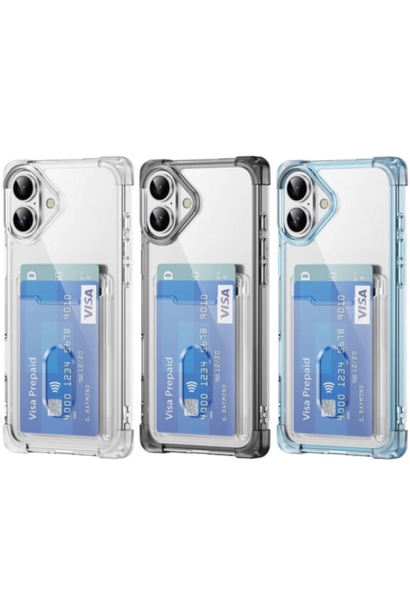 VALUE 3-PACK Vivid Hybrid Case with Card Slot for iPhone 16 - Black Clear Blue