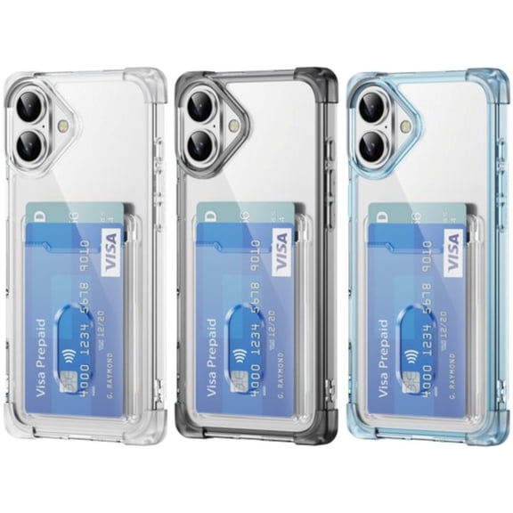 VALUE 3-PACK Vivid Hybrid Case with Card Slot for iPhone 16 Plus - Black Clear Blue