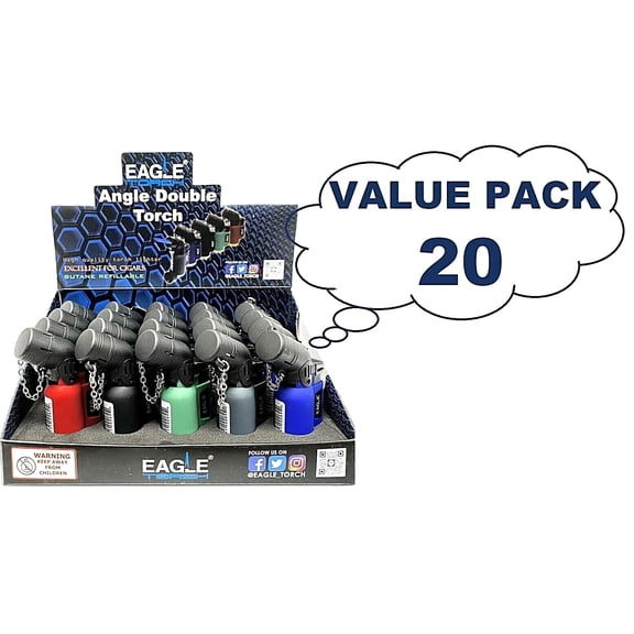 VALUE PACK OF 20 Eagle Angle Double Torch 45 Degree Butane Refillable Lighter