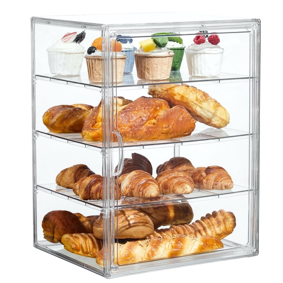 VALUNE 1-Pack 4-Tier Adjustable Clear Pastry Display Case & Bread Box, Magnetic Door Design, Countertop Bread Storage for Bakery & Pastry, 15.5x11.4x9.8 Inch
