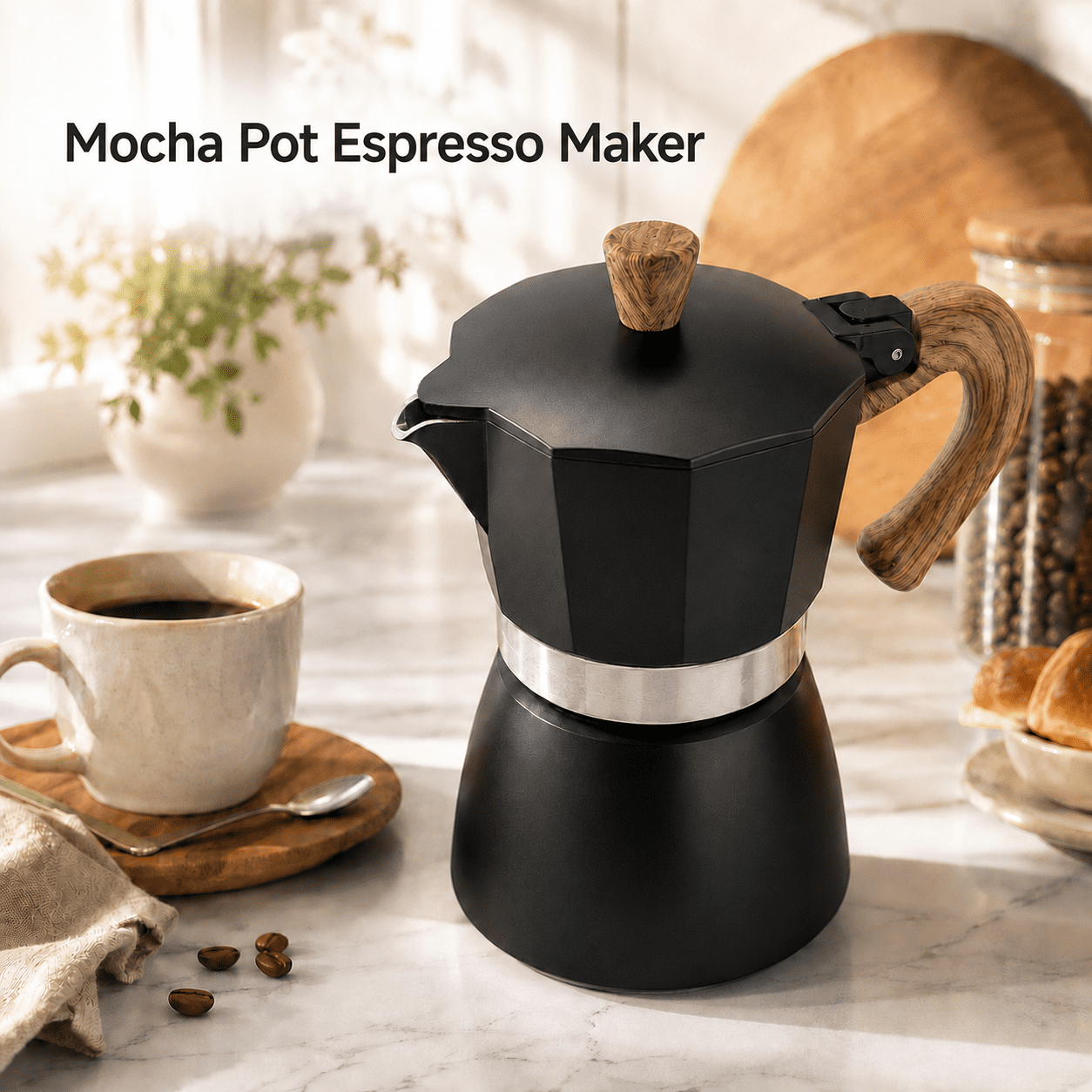 VALUNE 10 oz - Black Stovetop Espresso Maker Moka Pot, 6 Espresso Cups Cuban Coffee Maker Stove top coffee maker Moka Italian Espresso Greca Coffee Maker Brewer Percolator