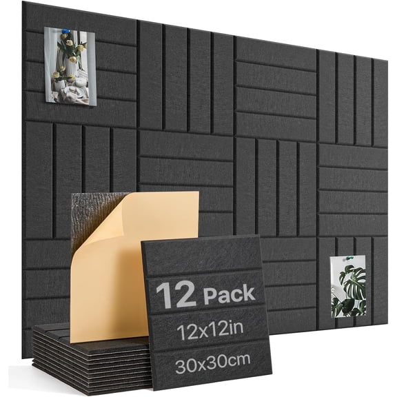 VALUNE 12 Pack Black Cork Board 48"x36", Large Felt Bulletin Board with Self Adhesive, Pin Board for Home Classroom Office Wall Decor