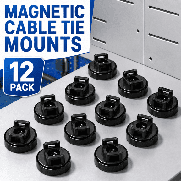 VALUNE 12pcs Black magnetic cable mounts, 25 lbs load capacity. Practical clips for wire management at home, office and marine environments.