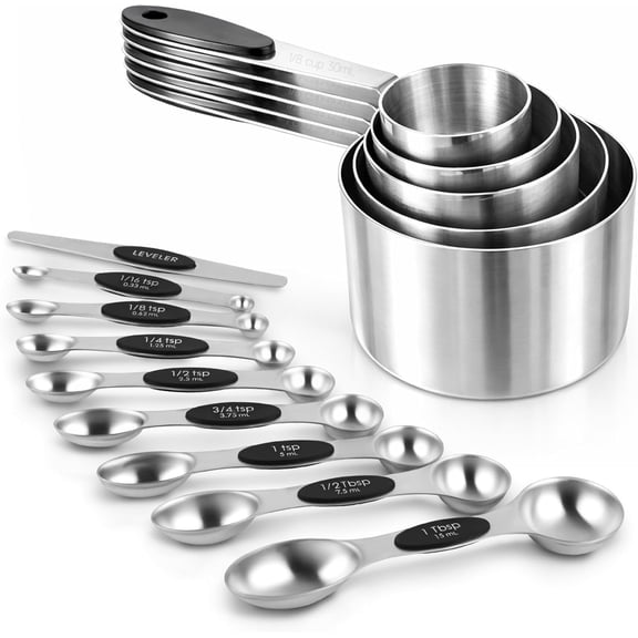 VALUNE 14-Piece Set with Leveler for Baking & Cooking, Double-Sided Measuring Spoons, Strong N45 Magnets, 304 Stainless Steel, Magnetic Measuring Cups and Spoons Set