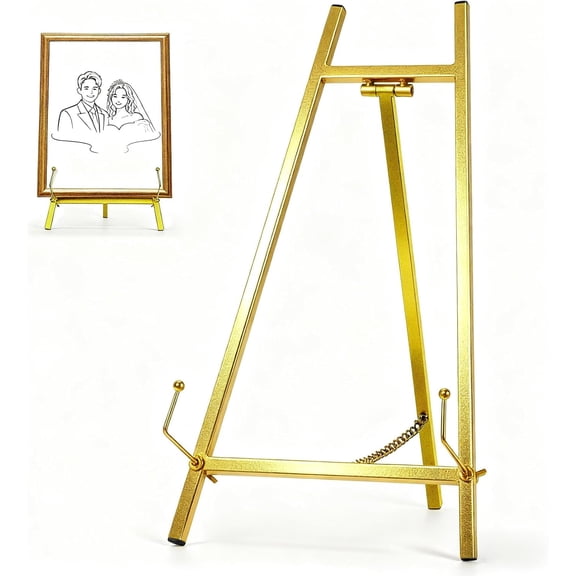 VALUNE 16.5" Gold Metal Easel Stand, Heavy Duty Table Top Display Easel for Wedding Sign, Picture Frame and Art Decor