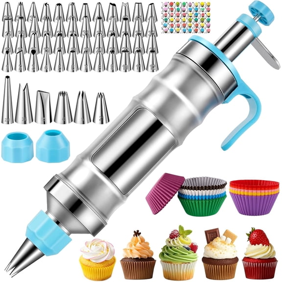 VALUNE 164pcs Blue Cake Decorating Tools Supplies Kit, Baking Accessories, Dessert Piping Syringe and Icing Tips Set, Puffs Cupcake Frosting Piping Bakery Set for Adults Beginners or Professional