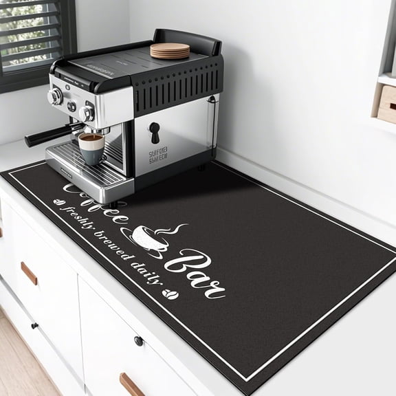 VALUNE 17" x 32" Black Absorbent Coffee Mat, Fashion Dish Drying Mat for Kitchen Counter Coffee Bar, Espresso Machine Dish Rack Accessories
