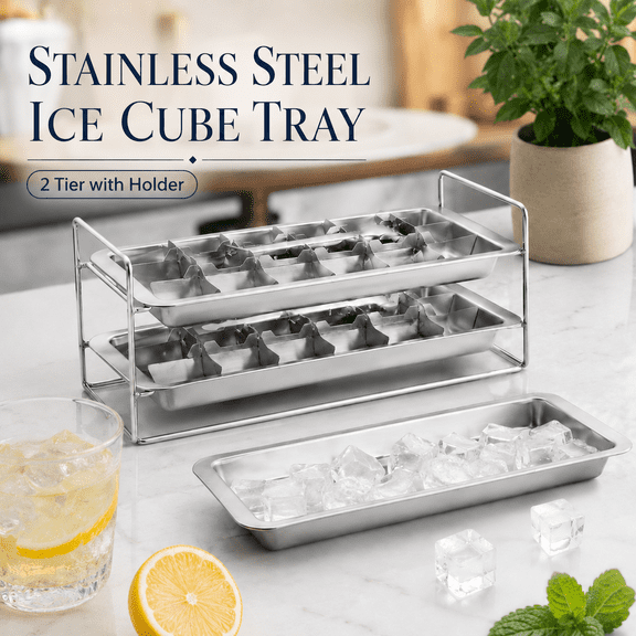 VALUNE 2 Pack 18-Slot Stainless Steel Metal Ice Cube Trays, Detachable Ice Trays with Easy Release Handle, Dishwasher Safe for Kitchen Bar Use